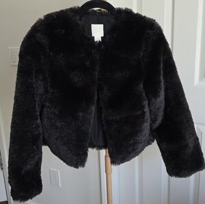 H&M Faux Fur Black Womens Coat XS
